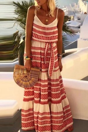 Fashion Sexy Print Backless V Neck Sling Dresses