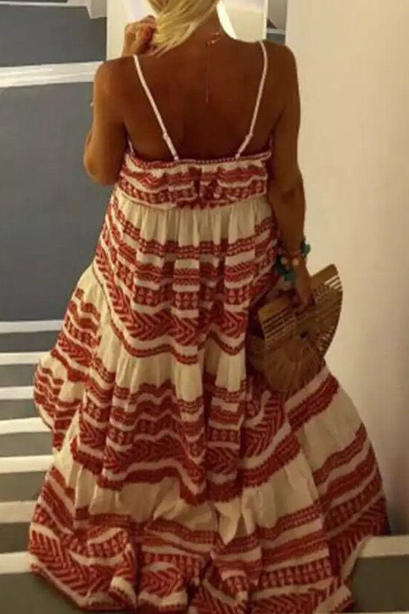 Fashion Sexy Print Backless V Neck Sling Dresses - Image 6