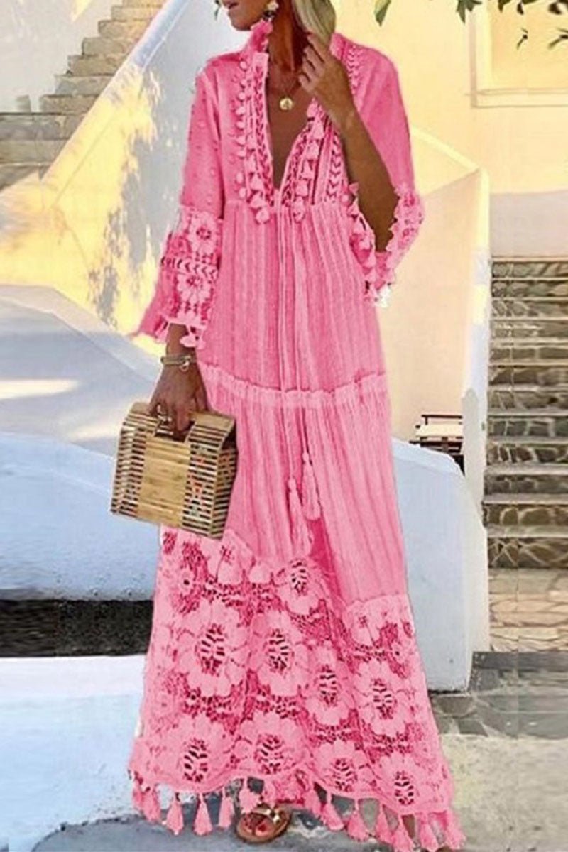 Fashion British Style Solid Patchwork V Neck A Line Dresses(4 Colors) - Image 2