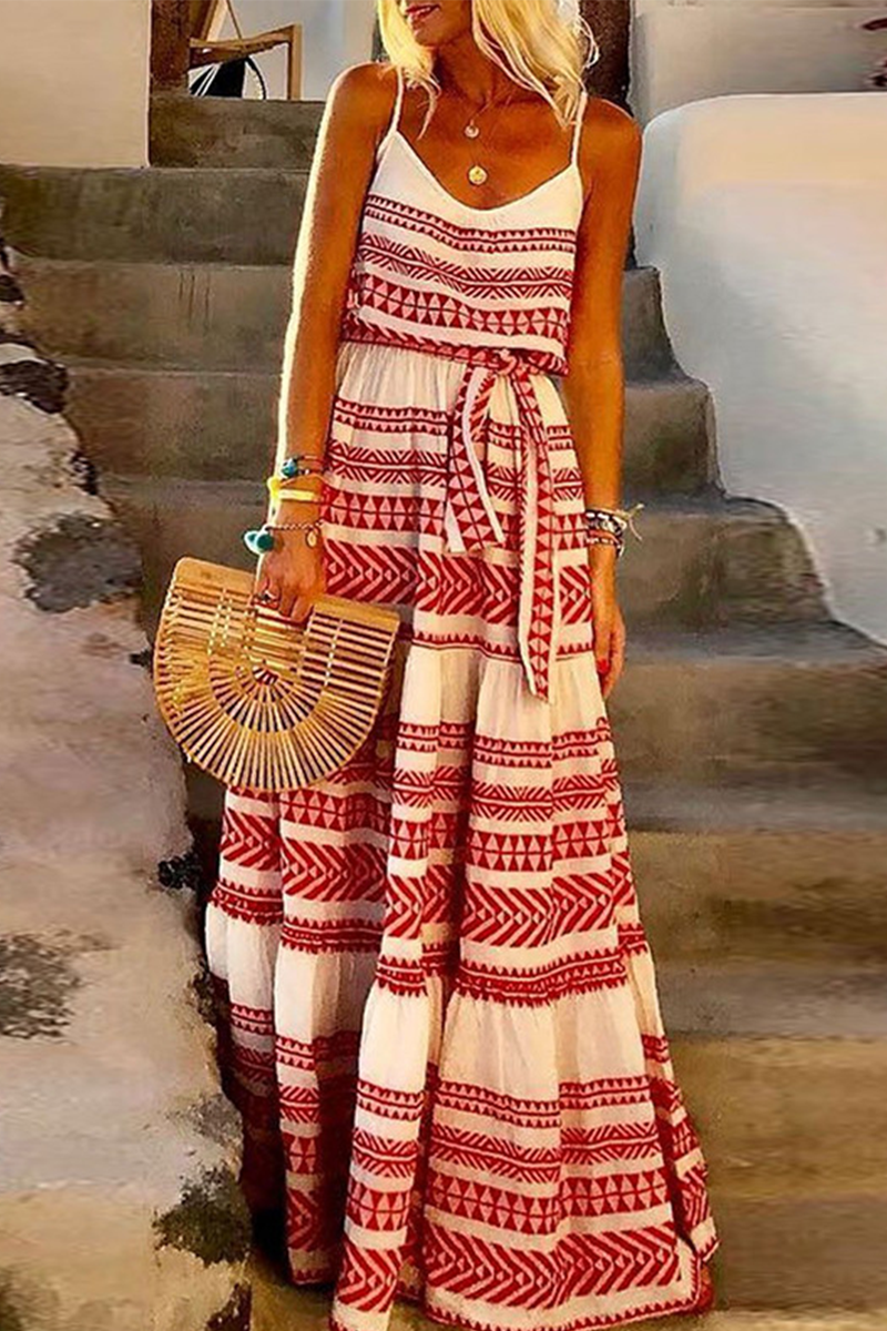 Sexy Print Frenulum V Neck Beach Dresses(4 Colors) - Image 3