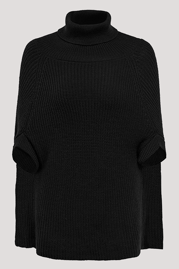 Casual Street Solid Patchwork Turtleneck Tops Sweater (Without Belt)(4 Colors) - Image 4