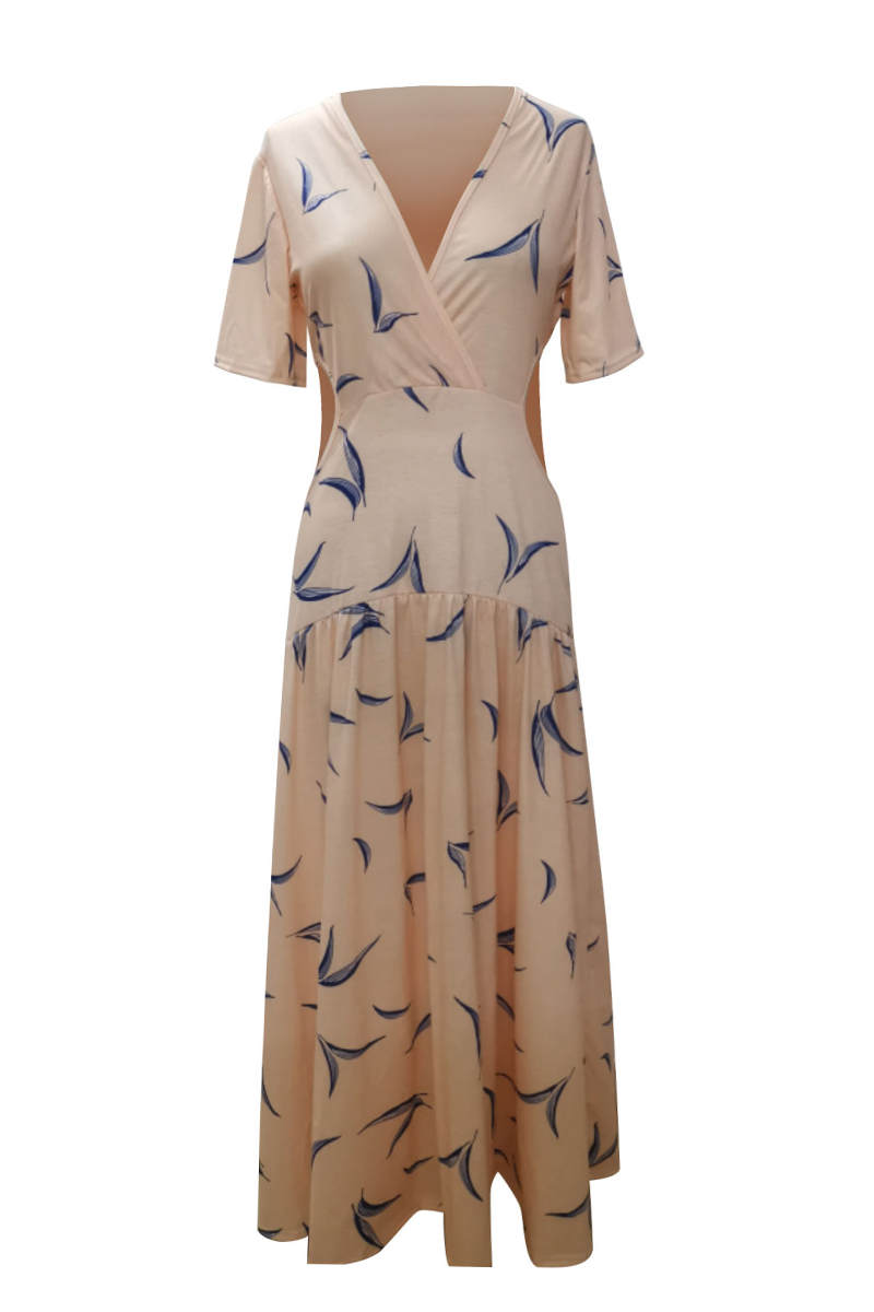 Casual Vacation Print Hollowed Out Patchwork V Neck A Line Dresses - Image 4