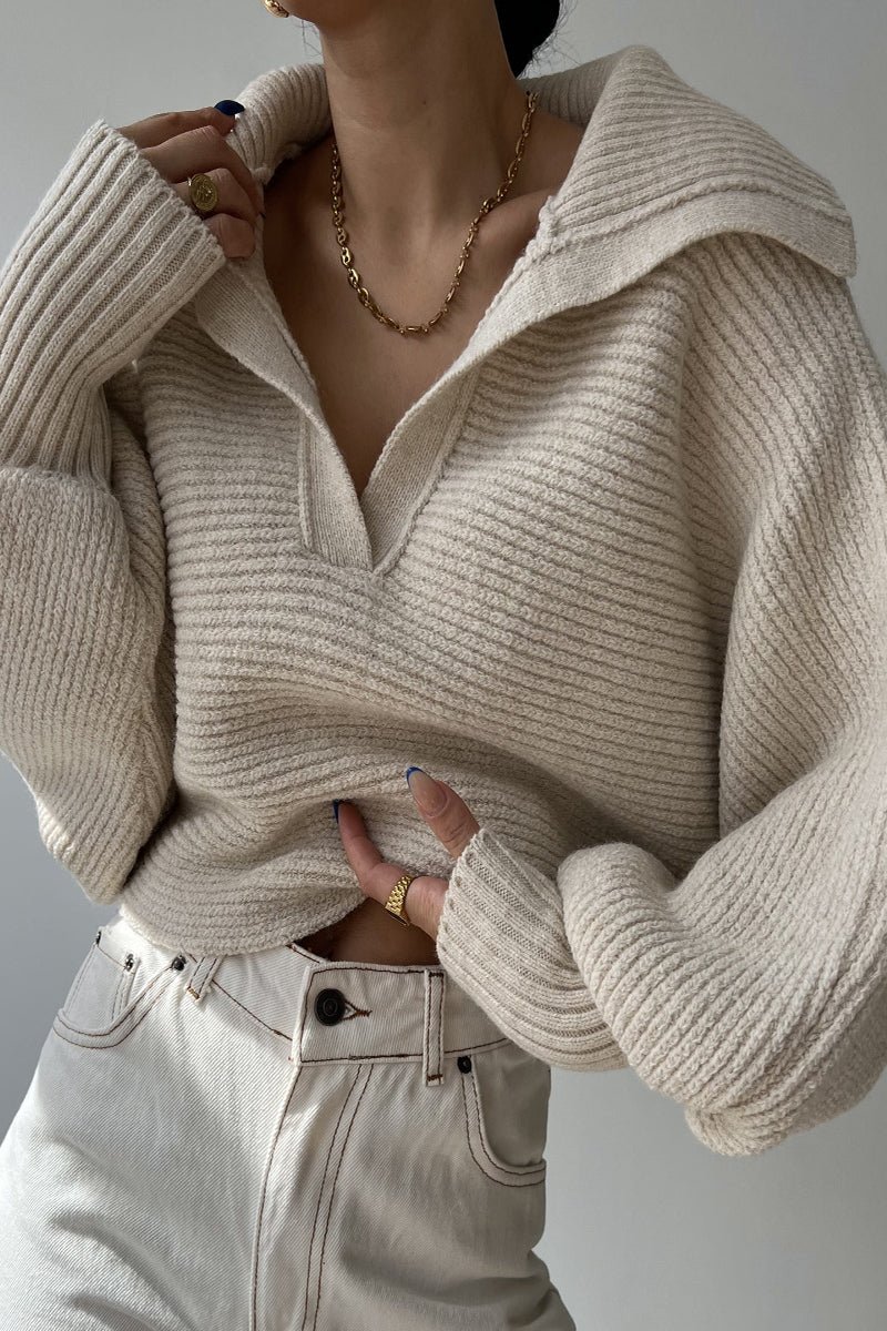 Casual Solid Patchwork Turndown Collar Sweaters(3 Colors) - Image 3