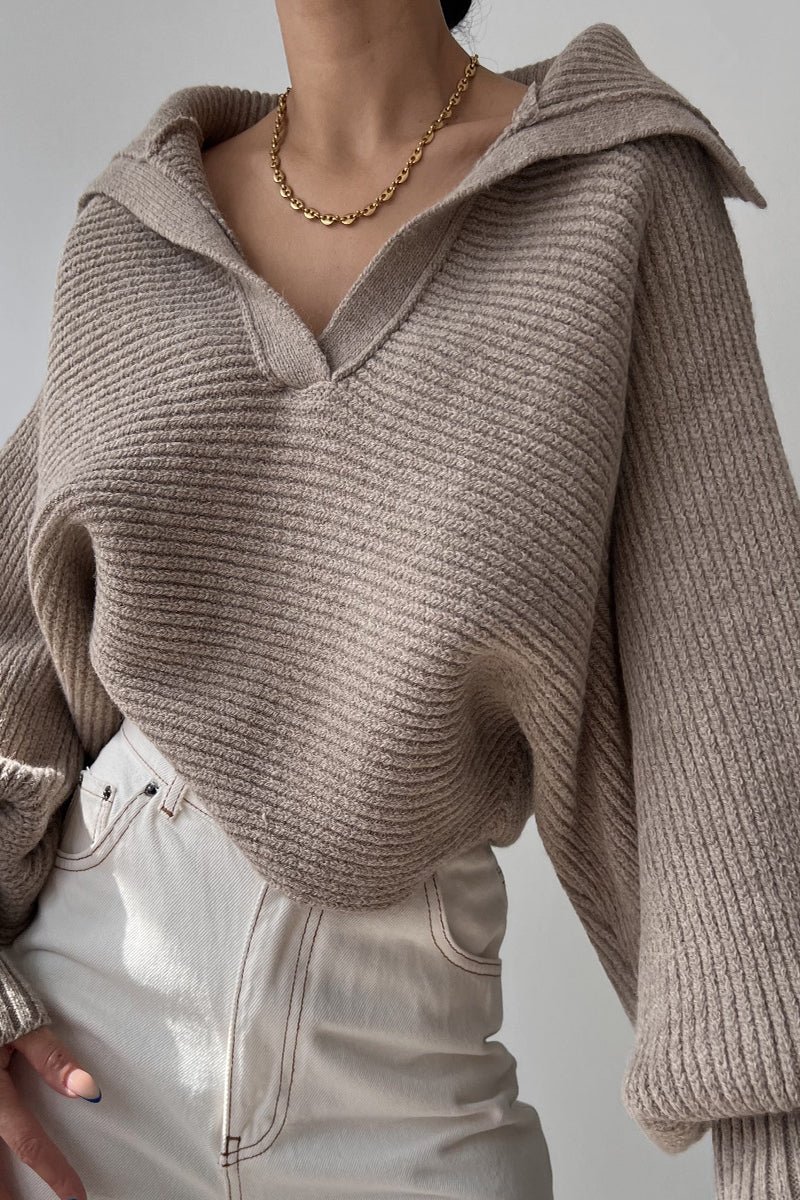 Casual Solid Patchwork Turndown Collar Sweaters(3 Colors) - Image 2