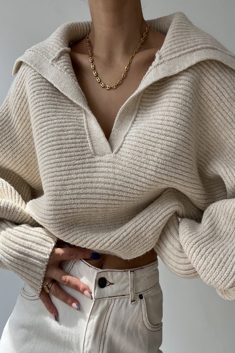 Casual Solid Patchwork Turndown Collar Sweaters(3 Colors) - Image 4