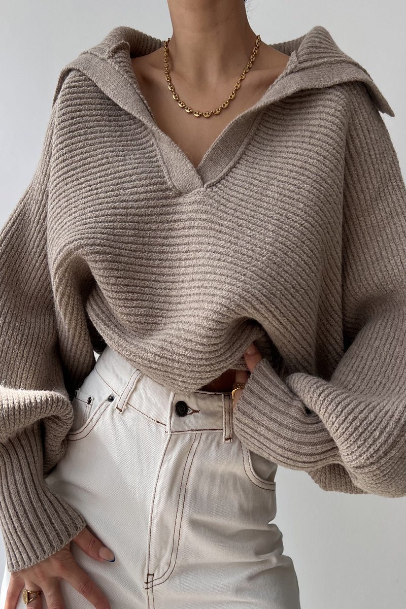 Casual Solid Patchwork Turndown Collar Sweaters(3 Colors) - Image 6