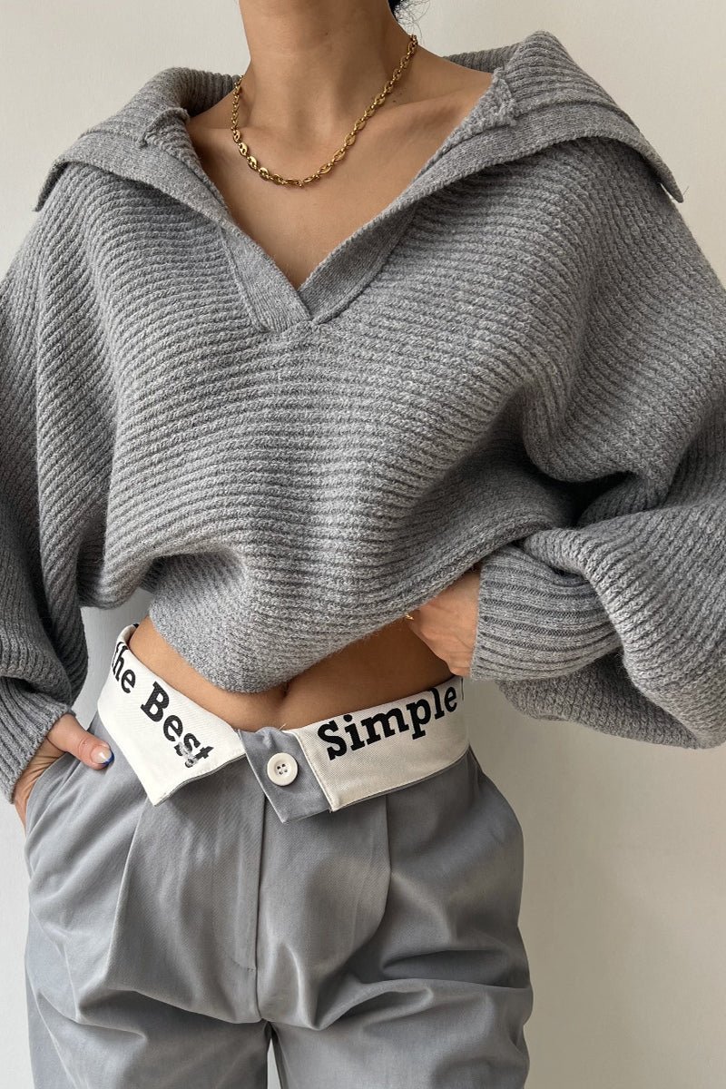 Casual Solid Patchwork Turndown Collar Sweaters(3 Colors) - Image 5