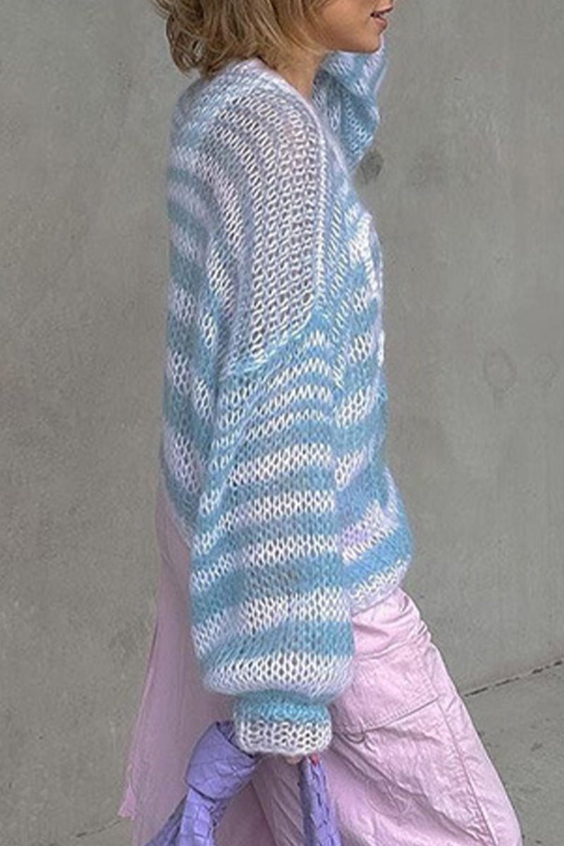 Casual Striped Patchwork O Neck Sweaters - Image 2