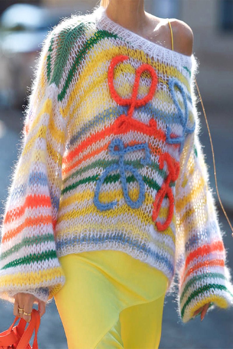 Casual Striped Patchwork O Neck Sweaters - Image 3