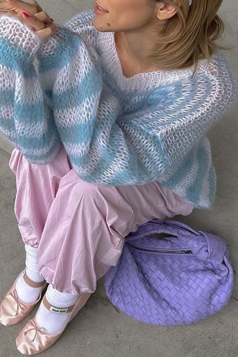 Casual Striped Patchwork O Neck Sweaters - Image 5