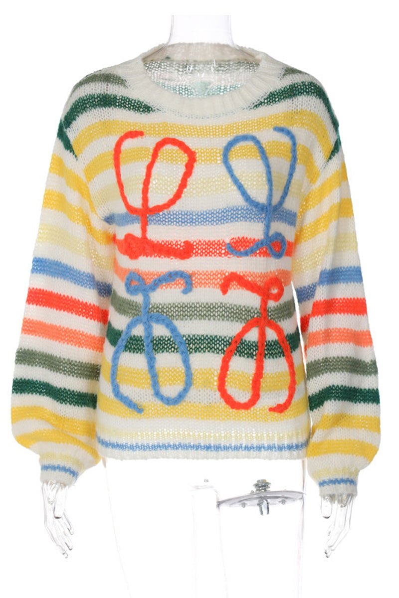 Casual Striped Patchwork O Neck Sweaters - Image 6