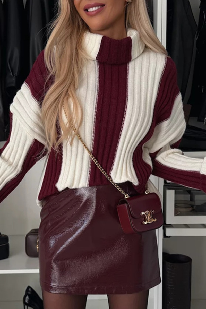 Casual Stripe Weave Contrast Turtleneck Sweaters - Image 2