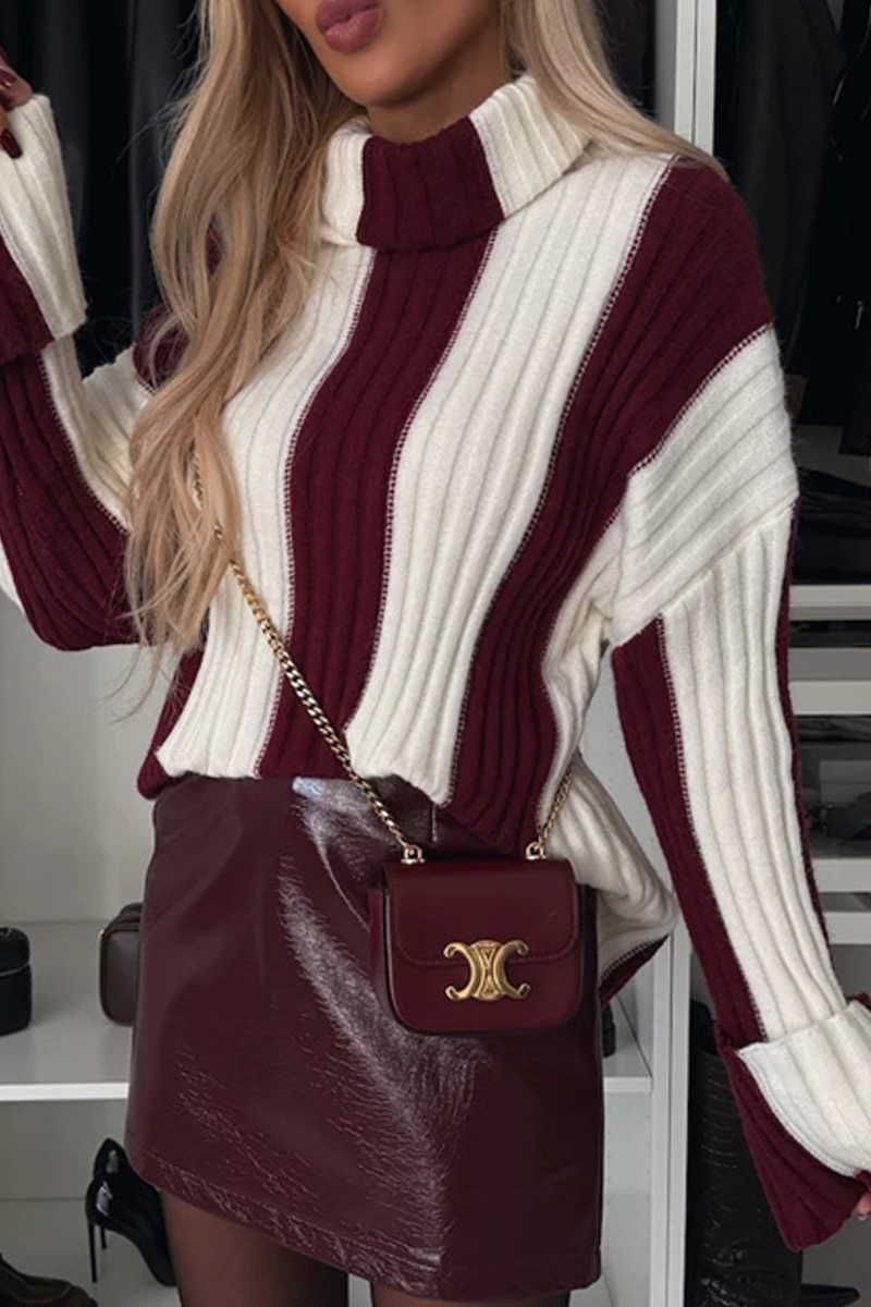 Casual Stripe Weave Contrast Turtleneck Sweaters - Image 4