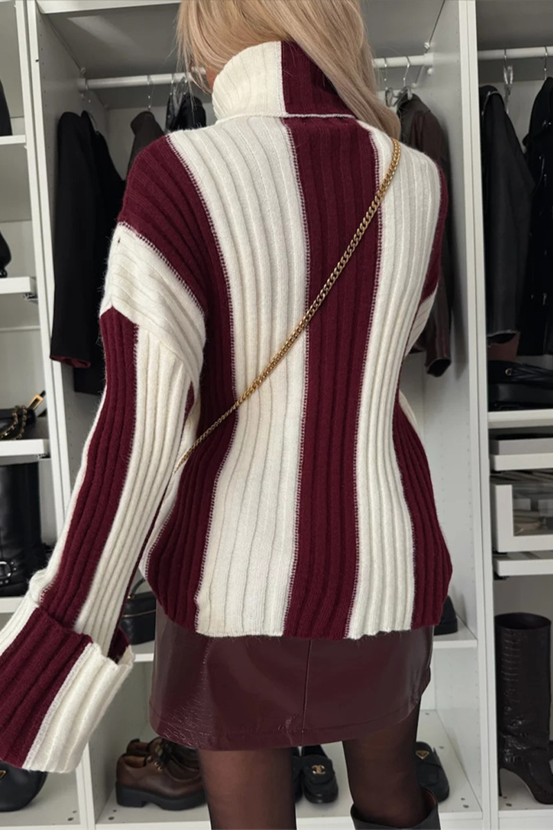 Casual Stripe Weave Contrast Turtleneck Sweaters - Image 6