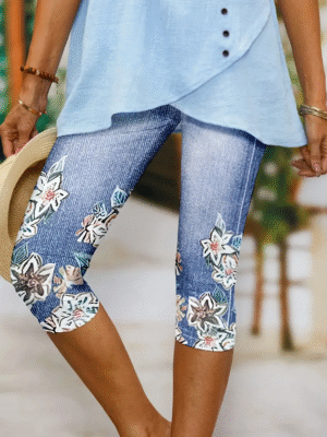 Casual Floral Capris Elastic Waist Printing Leggings